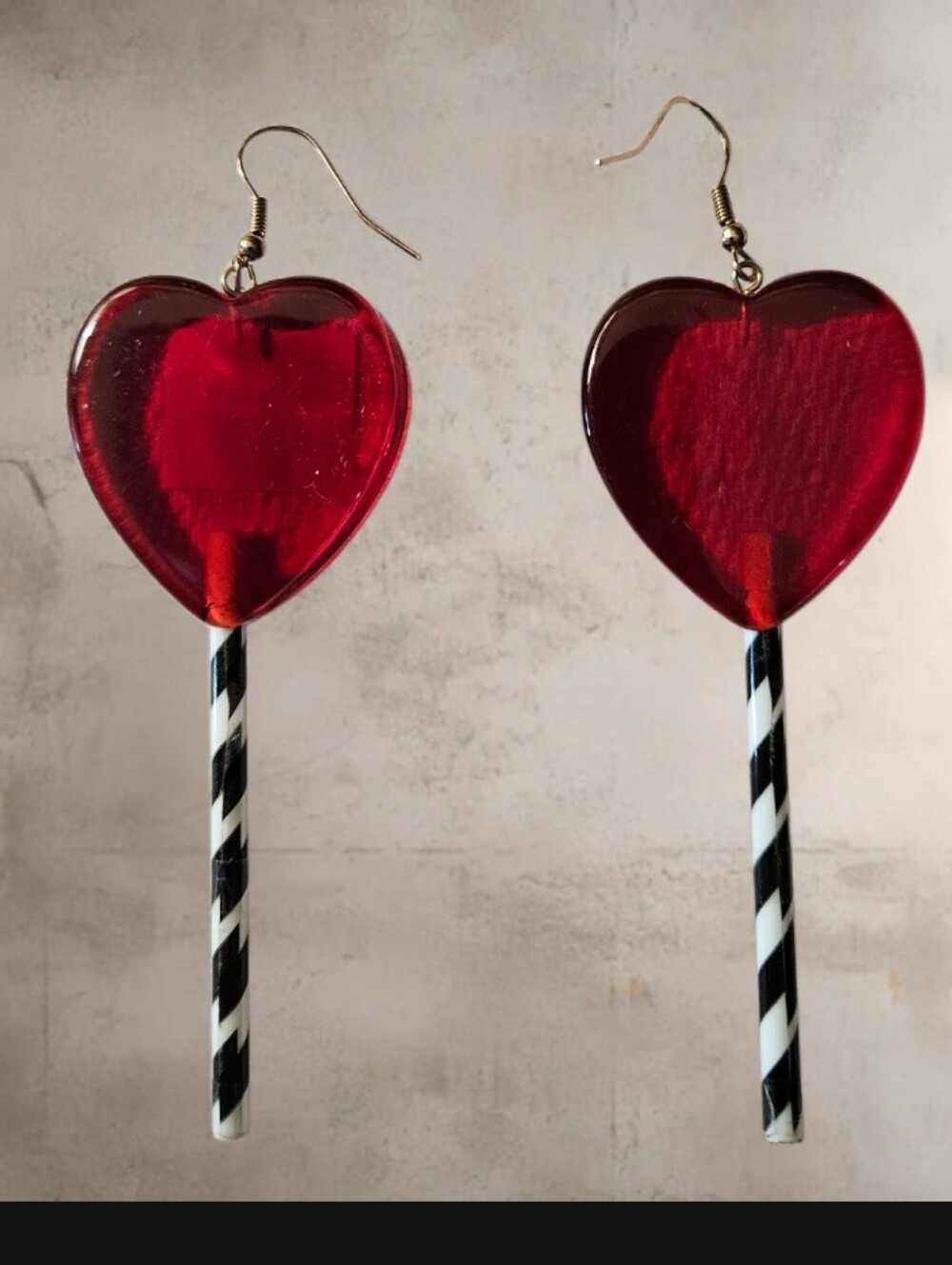 Halloween / Festive Red Heart-Shaped Stripes Lollipop Earrings